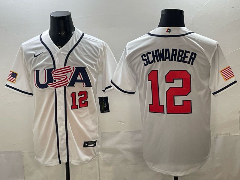 Men 2026 World Cub USA #12 Schwarber White Game Nike MLB Jersey style 004